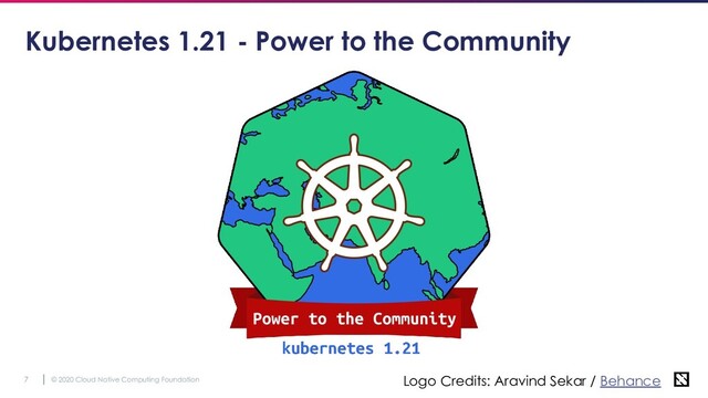 © 2020 Cloud Native Computing Foundation
7
Kubernetes 1.21 - Power to the Community
Logo Credits: Aravind Sekar / Behance
