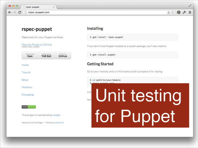 Unit testing
for Puppet
