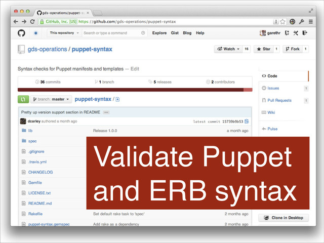 Validate Puppet
and ERB syntax
