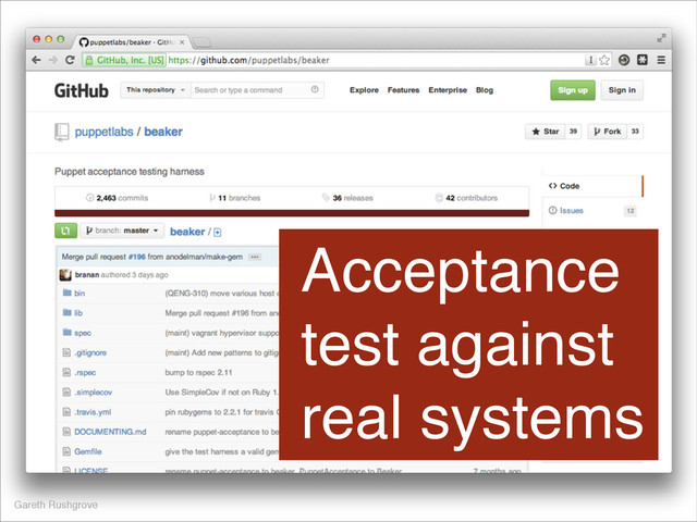 Acceptance
test against
real systems
Gareth Rushgrove
