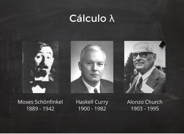 Moses Schönﬁnkel
1889 - 1942
Haskell Curry
1900 - 1982
Alonzo Church
1903 - 1995
Cálculo
Cálculo λ
λ
