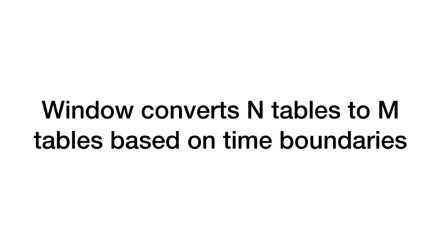 Window converts N tables to M
tables based on time boundaries
