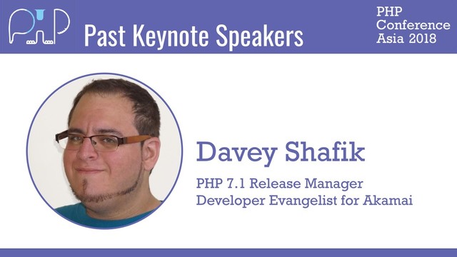 Past Keynote Speakers
Davey Shafik
PHP 7.1 Release Manager
Developer Evangelist for Akamai
