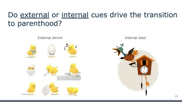 Do external or internal cues drive the transition
to parenthood?
15
Internal clock
External stimuli
