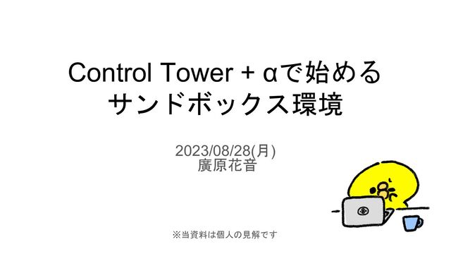 Control Tower + αで始める
サンドボックス環境
2023/08/28(月)
廣原花音
※当資料は個人の見解です
