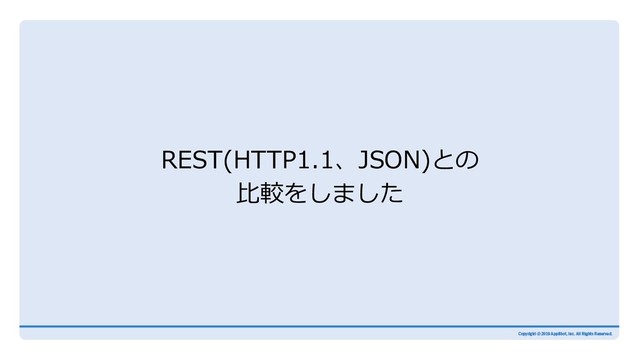 REST(HTTP1.1、JSON)との
⽐較をしました
