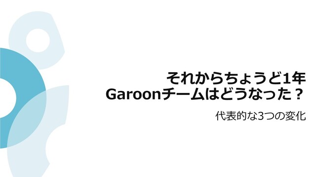 それからちょうど1年
Garoonチームはどうなった︖
代表的な3つの変化
