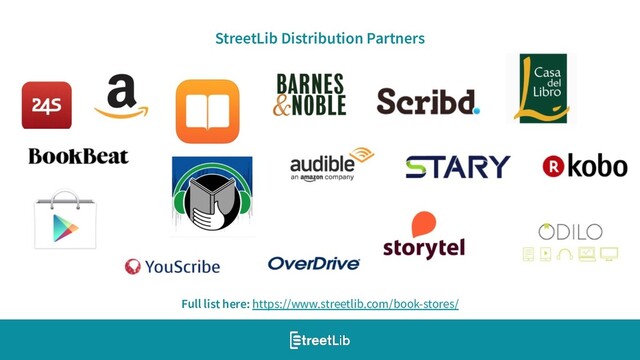 StreetLib Distribution Partners
3
Full list here: https://www.streetlib.com/book-stores/
