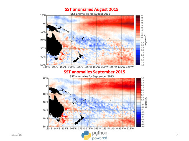 SST	  anomalies	  August	  2015	  
SST	  anomalies	  September	  2015	  
1/10/15	   7	  
