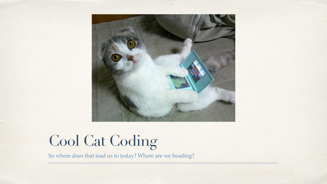 Cool Cat Coding
So where does that lead us to today? Where are we heading?
