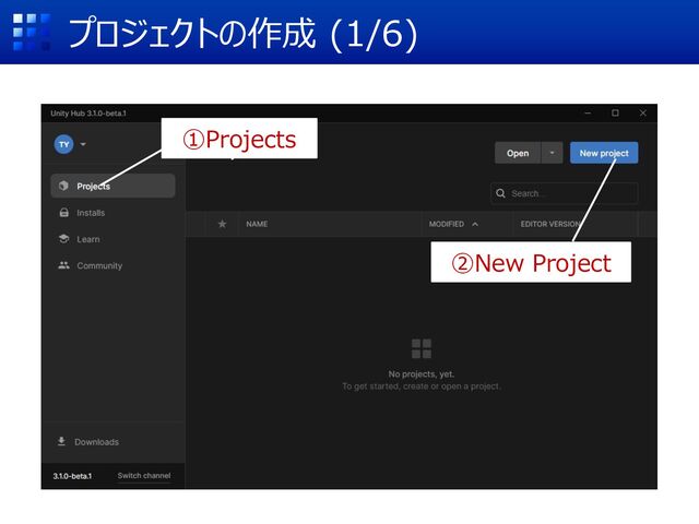 プロジェクトの作成 (1/6)
①Projects
②New Project

