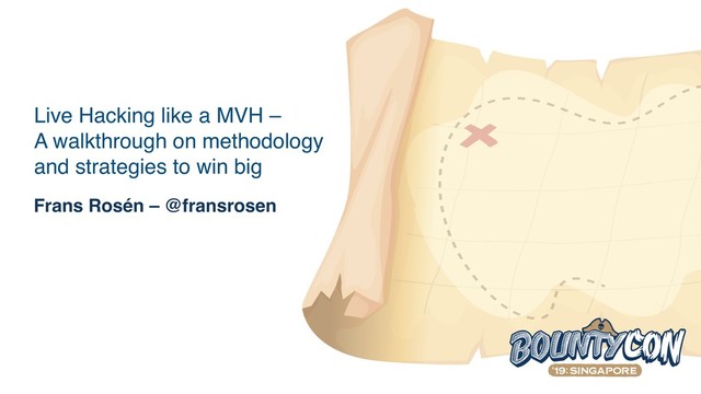 Live Hacking like a MVH –  
A walkthrough on methodology
and strategies to win big
Frans Rosén – @fransrosen
