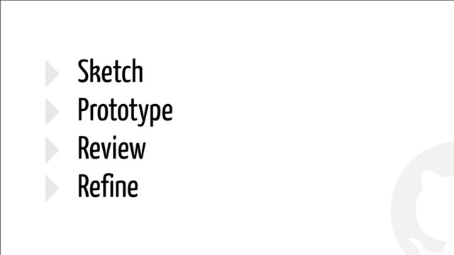 !
!
‣ Sketch
‣ Prototype
‣ Review
‣ Refine

