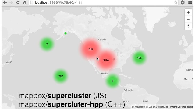 mapbox/supercluster (JS)
mapbox/supercluter-hpp (C++)
