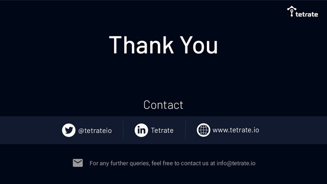 For any further queries, feel free to contact us at info@tetrate.io
Contact
Thank You
@tetrateio Tetrate www.tetrate.io
