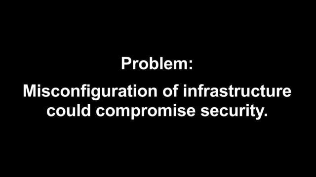 Problem:


Misconfiguration of infrastructure
could compromise security.
