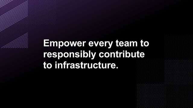 Empower every team to
responsibly contribute
to infrastructure.
