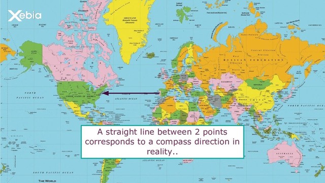 A straight line between 2 points
corresponds to a compass direction in
reality..

