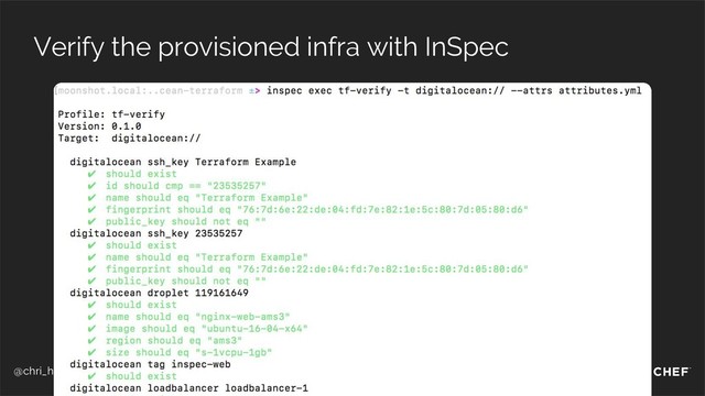 @chri_hartmann
Verify the provisioned infra with InSpec
