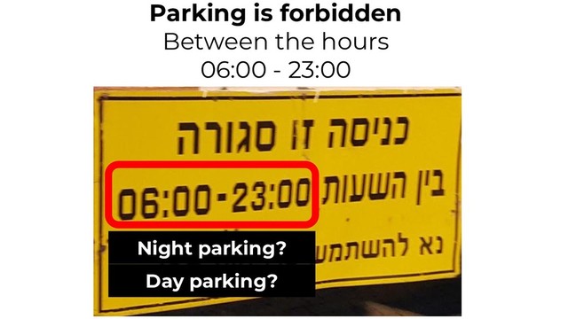 Parking is forbidden
Between the hours
06:00 - 23:00
Night parking?
Day parking?
