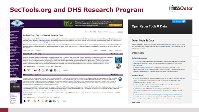 SecTools.org and DHS Research Program

