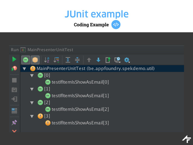 Coding Example
JUnit example
