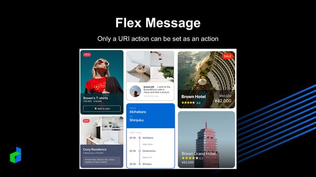 Flex Message
Only a URI action can be set as an action
