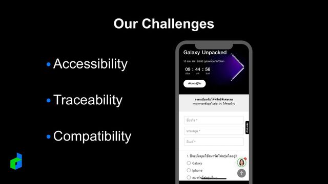 Our Challenges
● Accessibility
● Traceability
● Compatibility
