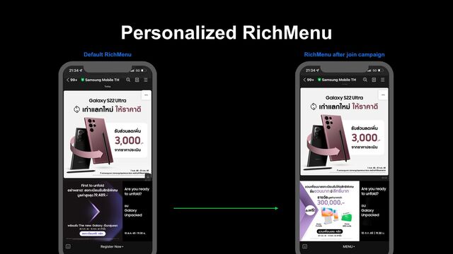 Default RichMenu RichMenu after join campaign
Personalized RichMenu
