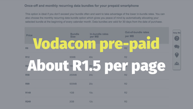 Vodacom pre-paid
About R1.5 per page
