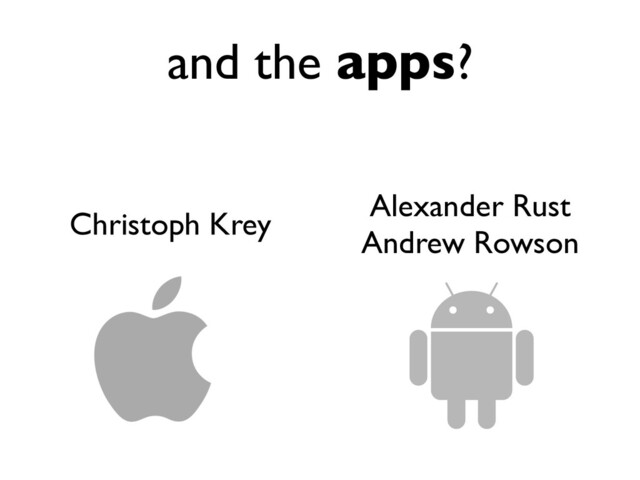 and the apps?
Alexander Rust
Andrew Rowson
Christoph Krey
