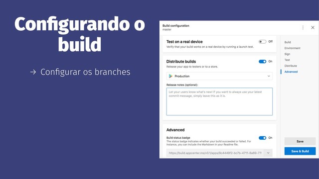 Conﬁgurando o
build
→ Conﬁgurar os branches
