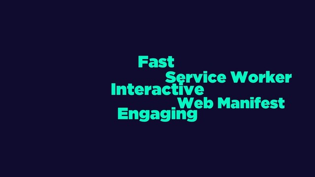 Web Manifest
Engaging
Interactive
Fast
Service Worker

