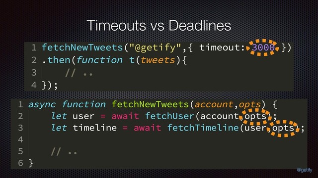 Timeouts vs Deadlines
@getify
