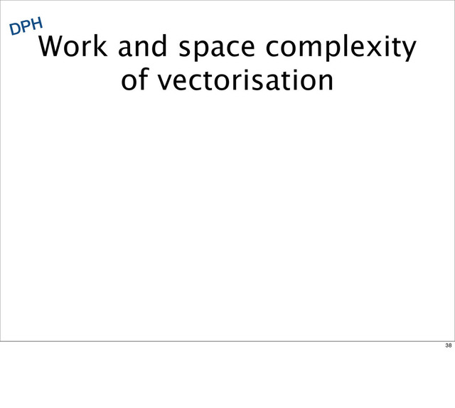 Work and space complexity
of vectorisation
DPH
38

