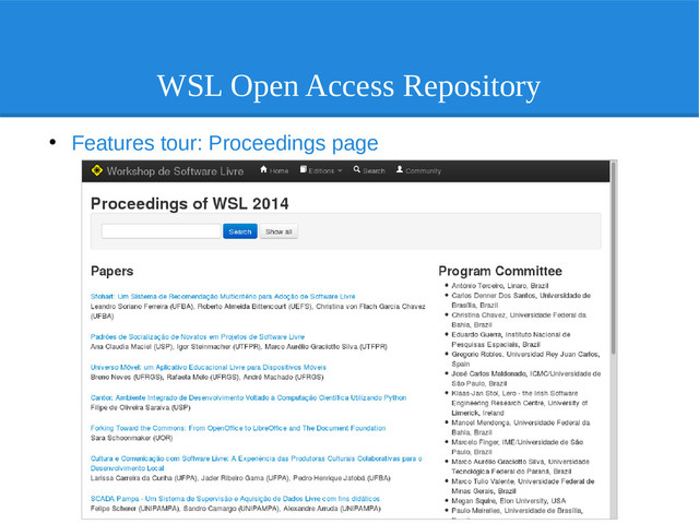 WSL Open Access Repository
●
Features tour: Proceedings page
