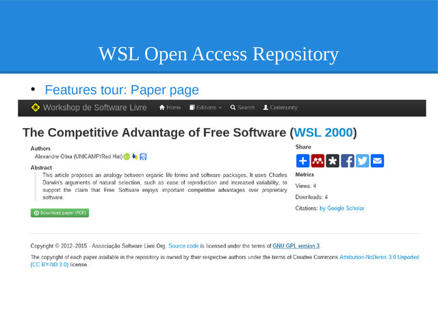 WSL Open Access Repository
●
Features tour: Paper page
