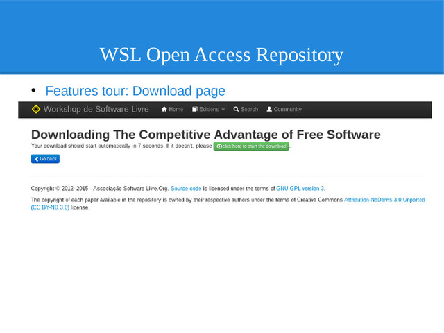 WSL Open Access Repository
●
Features tour: Download page
