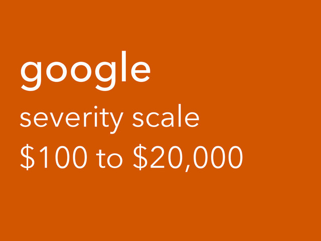 google
severity scale
$100 to $20,000
