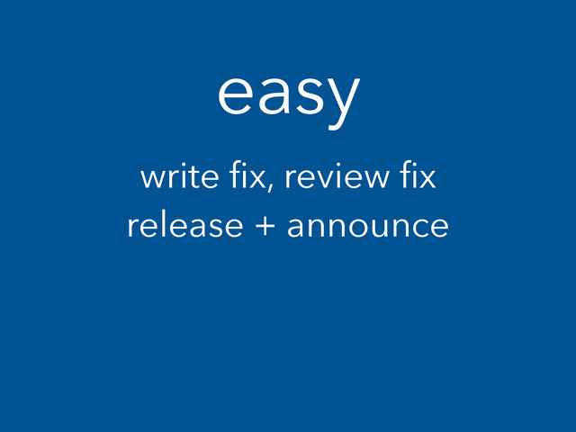 easy
write ﬁx, review ﬁx
release + announce
