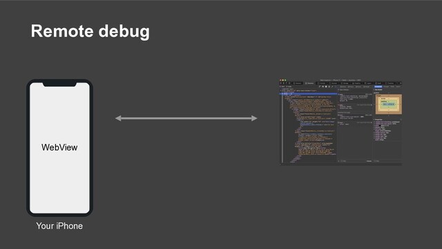 Remote debug
WKWebView
WebView
Your iPhone

