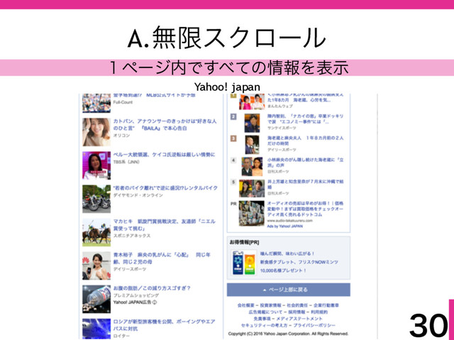 
A.ແݶεΫϩʔϧ
̍ϖʔδ಺Ͱ͢΂ͯͷ৘ใΛදࣔ
Yahoo! japan
