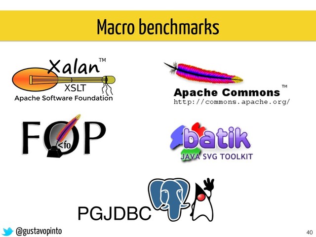 40
Macro benchmarks
PGJDBC
@gustavopinto
