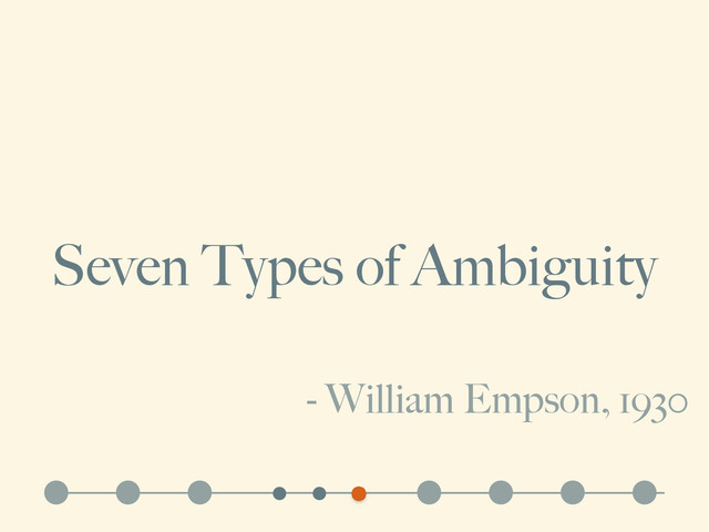 Seven Types of Ambiguity
- William Empson, 1930
