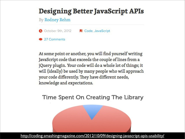 http://coding.smashingmagazine.com/2012/10/09/designing-javascript-apis-usability/
