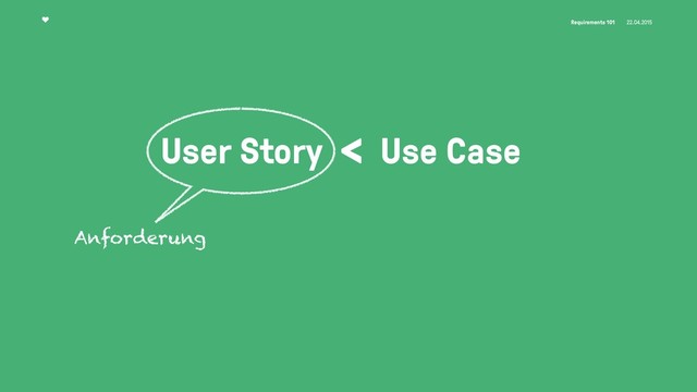 Requirements 101 22.04.2015
User Story < Use Case
Anforderung
