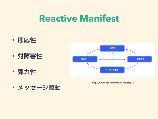 Reactive Manifest
• ଈԠੑ
• ରো֐ੑ
• ஄ྗੑ
• ϝοηʔδۦಈ
http://www.reactivemanifesto.org/ja
