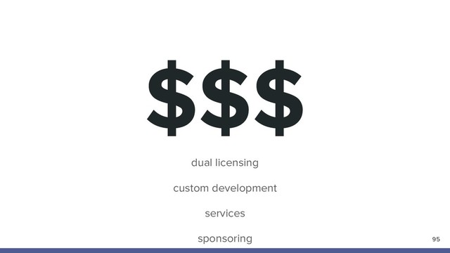 $$$
95
dual licensing
custom development
services
sponsoring
