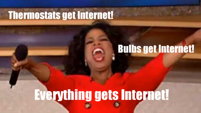 @girlie_mac
Thermostats get Internet!
Bulbs get Internet!
Everything gets Internet!
