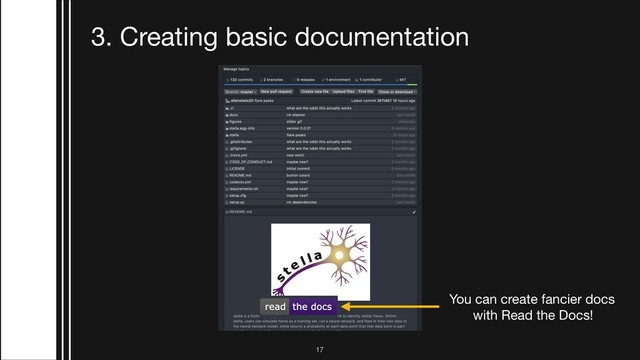 !17
3. Creating basic documentation
You can create fancier docs

with Read the Docs!
